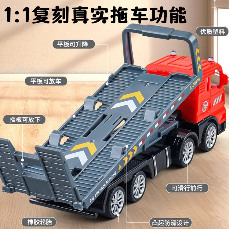 Delixin Kidsren's Rescue Trailer Artificial Flatbed Transporter Car Baby Educational Model Boy Toy Car - image 4