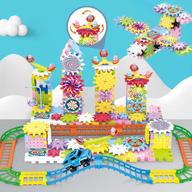 Variety Electric building block gear large particle soft glue macaron gift box Children's decompression assembly puzzle toy…