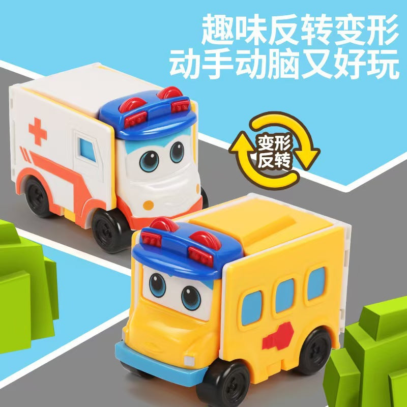 Original Versatile School Bus Toy Children's Reversible Car Double-Sided Transforming Robot Flip Car Boys' Set - image 4