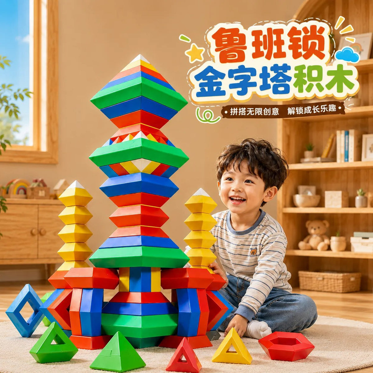Pyramid Luban Lock Building Blocks, a versatile stacking toy for children, boys and girls, large-particle early education…