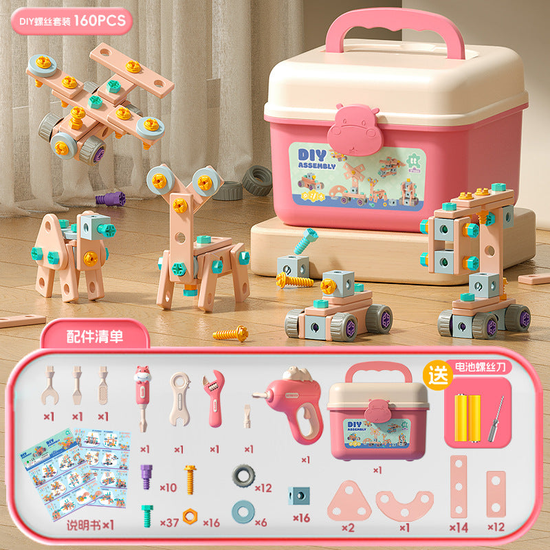 hippo Beckham toolbox simulation electric drill screw tool boy play house toy - 9988-1 hippo beckham diy set 160pcs +…