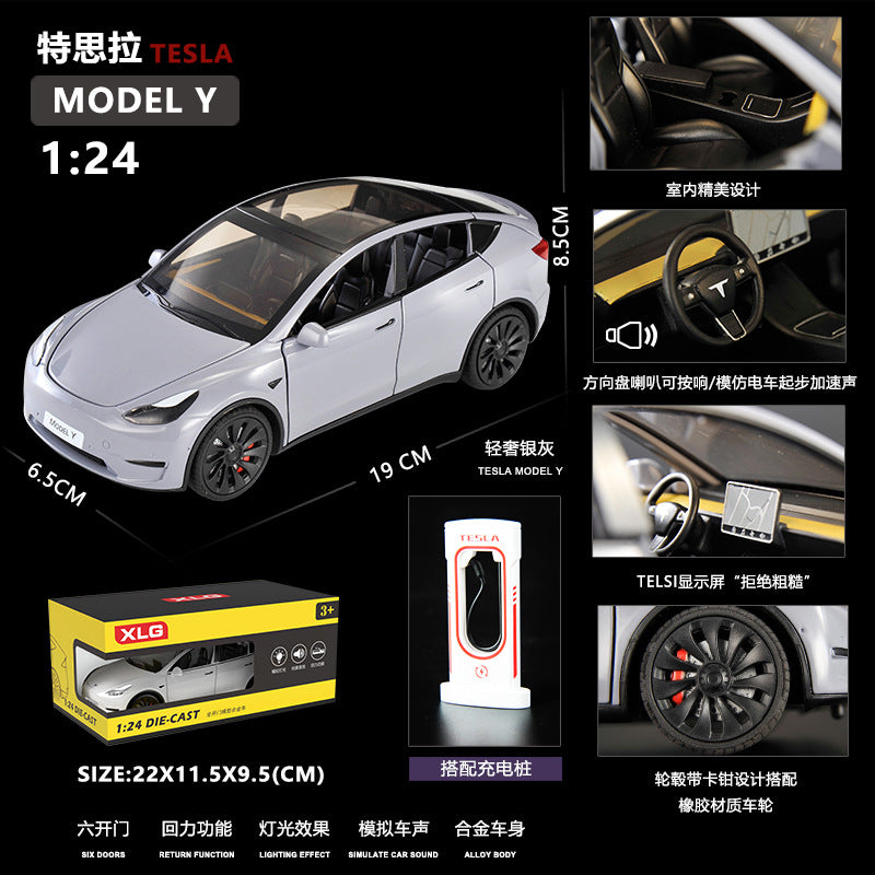 1/24 Tesla Model Y Simulation Alloy Sound and Light Pull-Back Car Model Children's Toy Decoration Wholesale Gift - Mode—y…