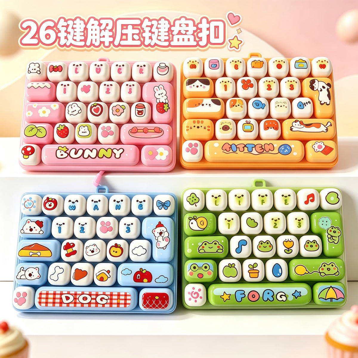 Cross-border 26-key stress-relief keyboard press toy, creative keychain pendant, stress-relief gadget, large-sized press…