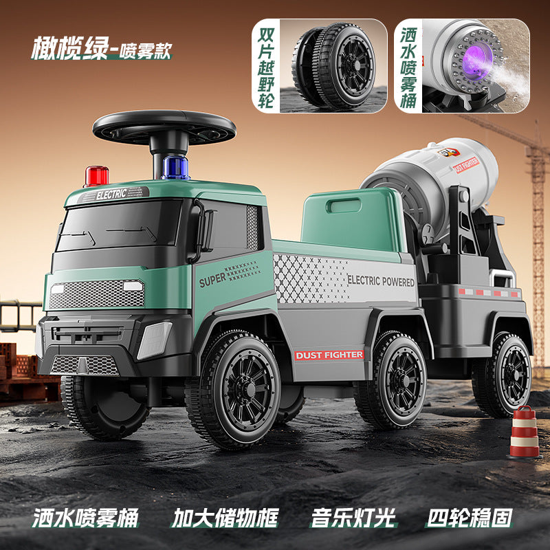 Sliding Spray Mixer Truck Safety Backrest Enlarged Storage Box Light Music Anti-Skid Tires Smooth Body - Scooter [olive…