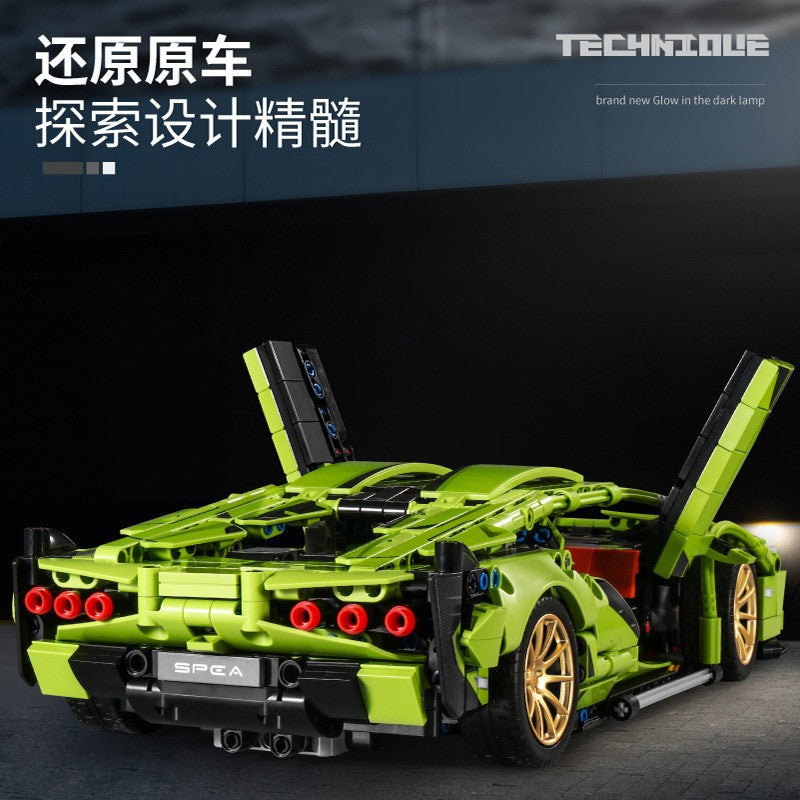 Lamborghini Sports Car Green Bull Assembly Building Blocks Mechanical Set Assembly Model Car Remote Control Boys' Toy…
