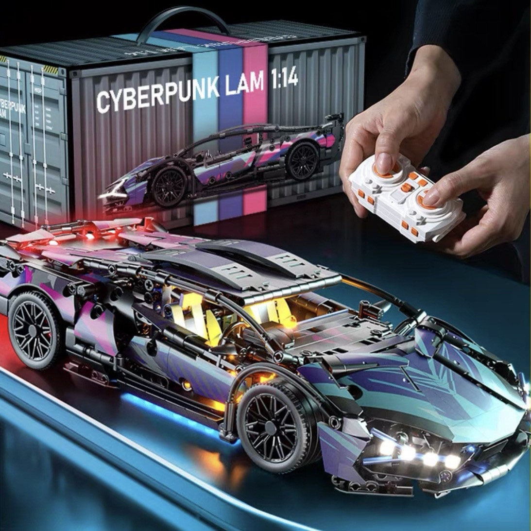 Cross-Border New Product Cyberpunk Building Block Ornaments 911 Lamborghini Space-Themed Sports Car Children's Toy Car Model