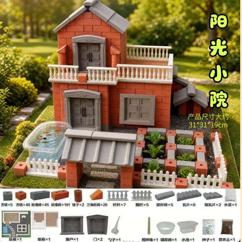 Mason Children's DIY Small House Building Model Assembly Educational Early Learning Toy - [all real bricks + real tiles]…
