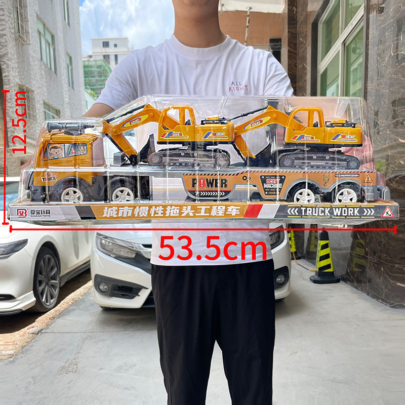 Free shipping children's toy boy excavator engineering truck suit bulldozer hook mixer car oversized gift box - 363 inertia…