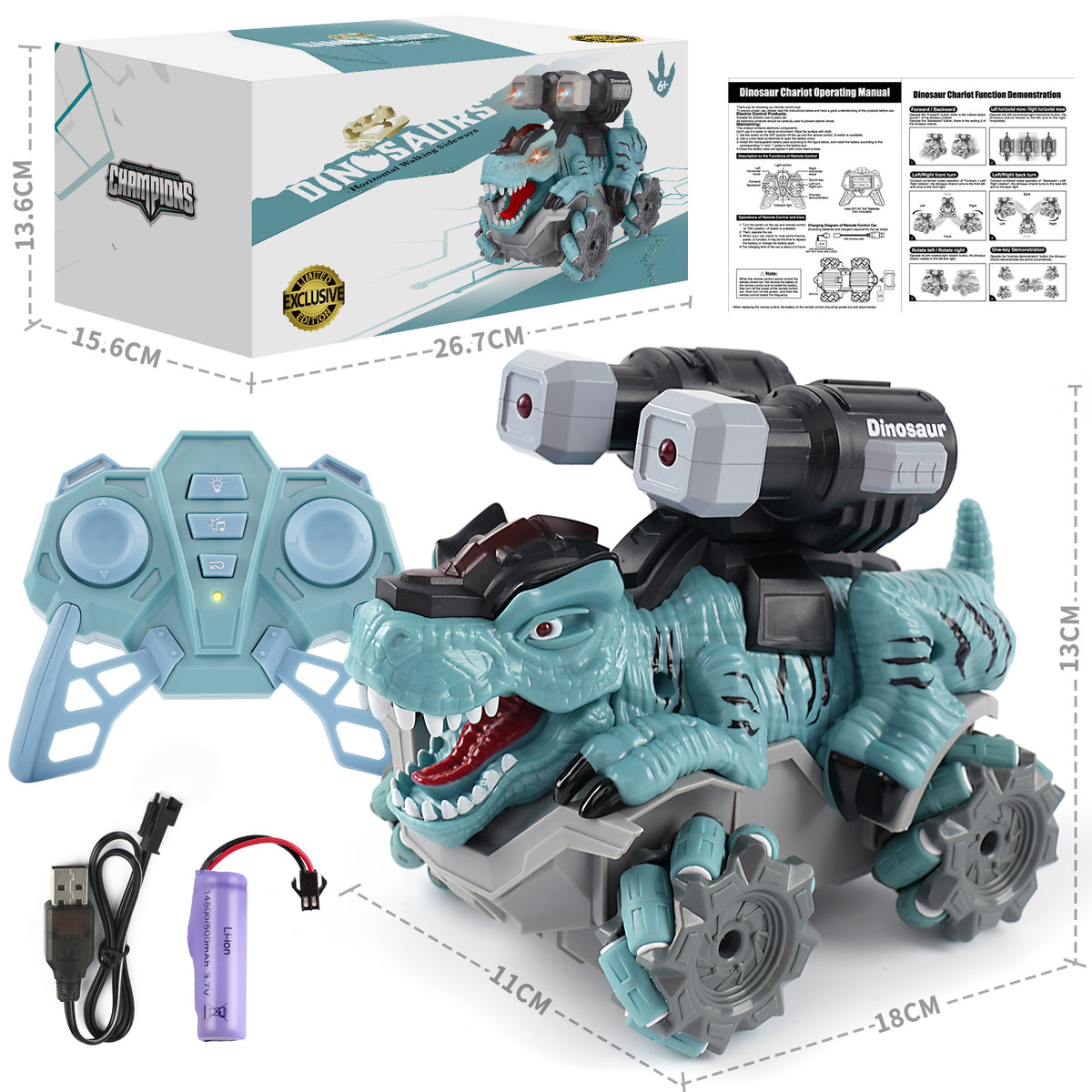 Cross-border remote control simulation dinosaur rampage stunt upright rotating lights children's cross-country climbing car…