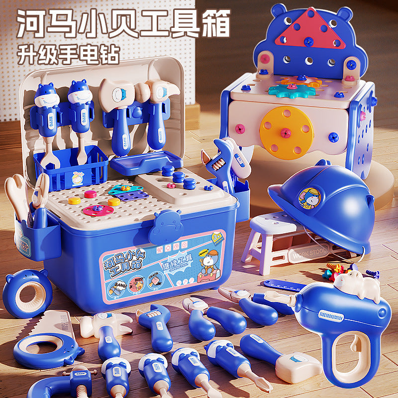 hippo Beckham toolbox simulation electric drill screw tool boy play house toy