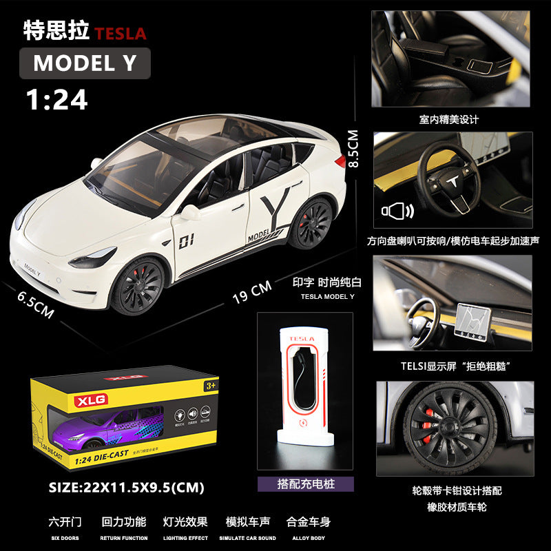 1/24 Tesla Model Y Simulation Alloy Sound and Light Pull-Back Car Model Children's Toy Decoration Wholesale Gift - Model—y…