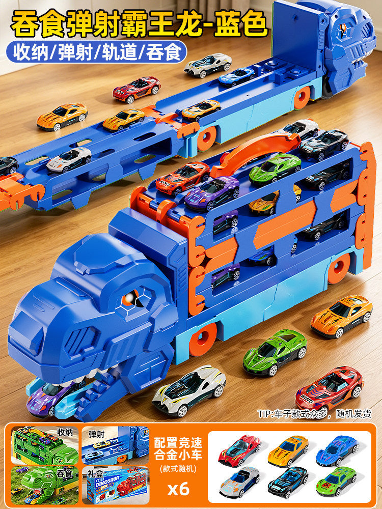 Cross-Border New Product Dinosaur Swallowing Car Folding Ejection Sliding Track Storage Alloy Car Children's Educational…
