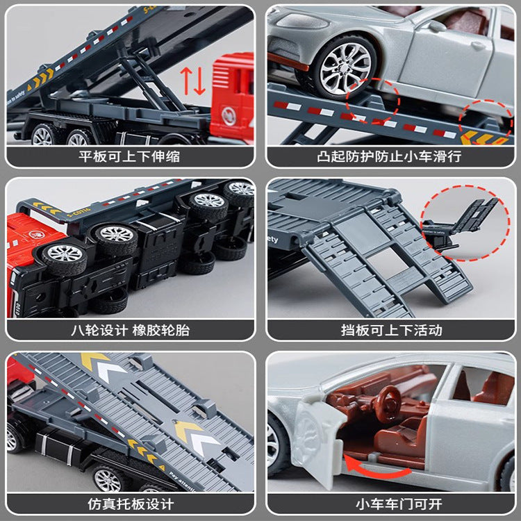 Delixin Kidsren's Rescue Trailer Artificial Flatbed Transporter Car Baby Educational Model Boy Toy Car - image 3