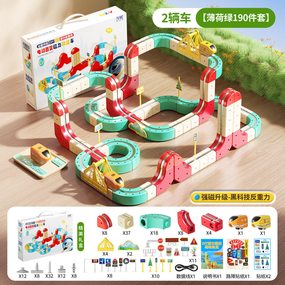Children's Educational Electric Magnetic High-Speed ​​Train Magic Track Cube DIY Magnetic Assembly Toy for Boys and Girls…