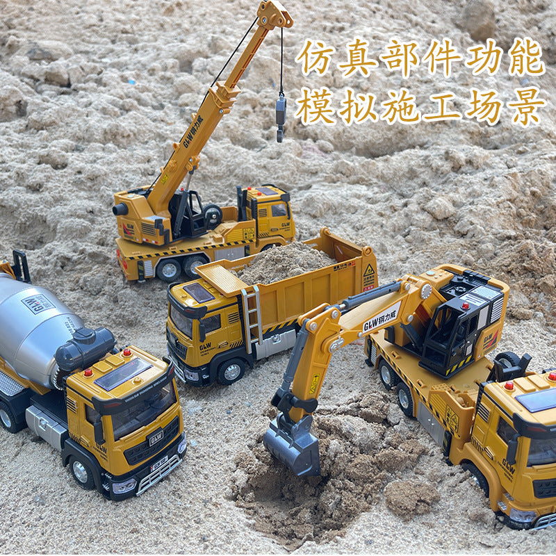 Children's Alloy Pull-Back Engineering Vehicle Excavator Mixer Truck Crane Boy 3-6 Years Old Educational Toy Model Set…