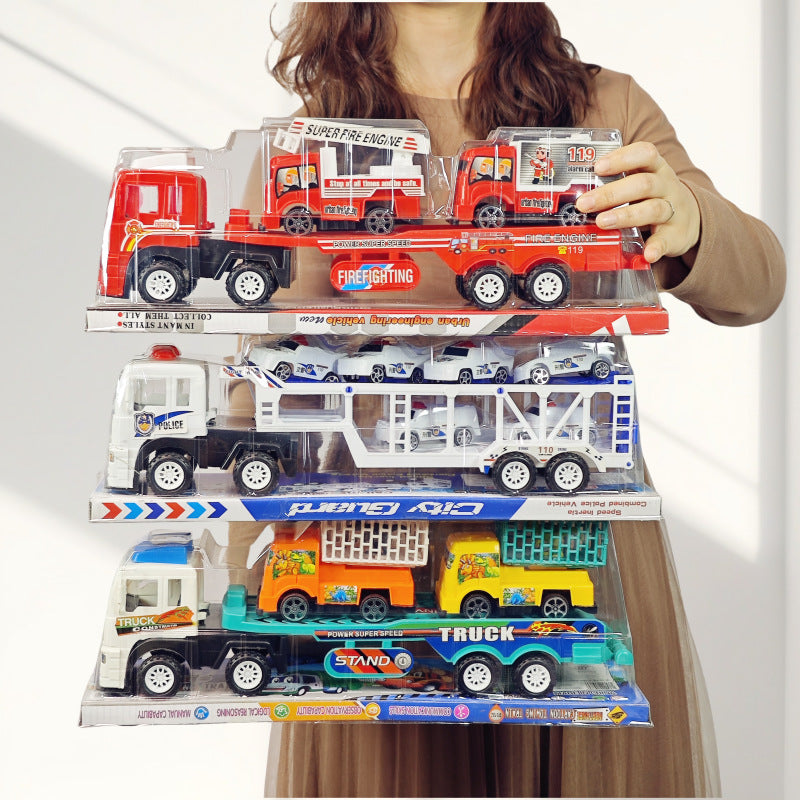 Large inertia trailer double-deck trailer inertia engineering car boy toy car stall children's toys wholesale