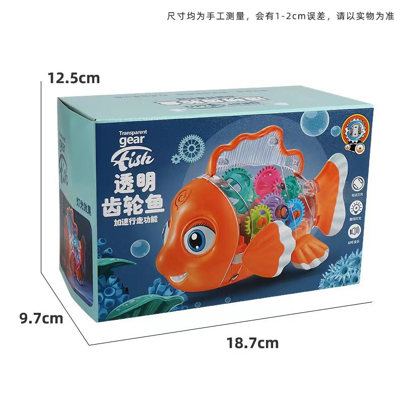 Shake the same electric transparent gear fish luminous music universal walking swing fish stall night market toys - 3034…