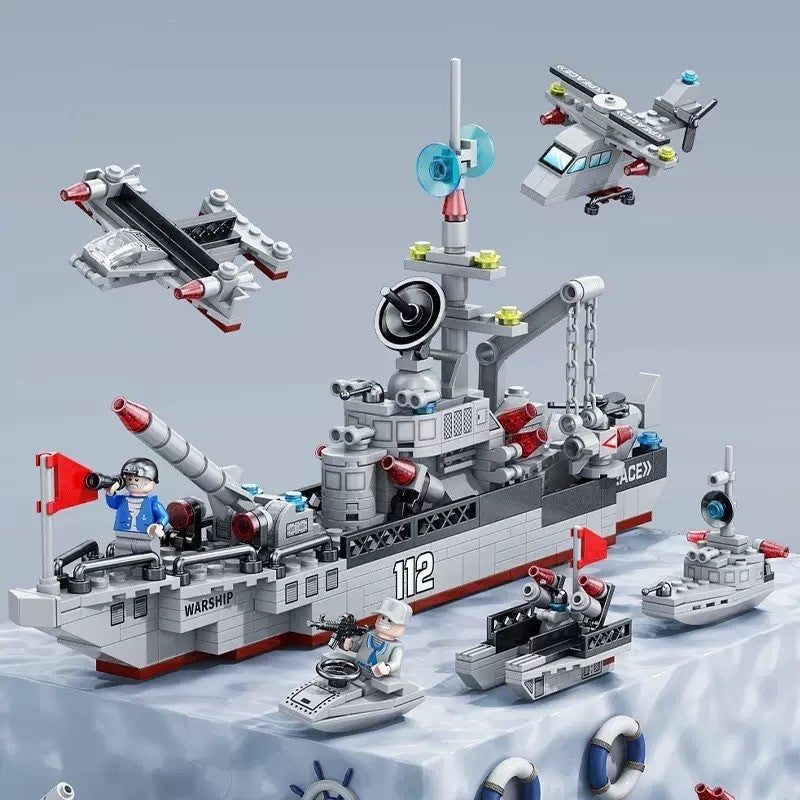 Military Assembly Building Blocks Aircraft Carrier Destroyer Rocket Ship Small Particle Children's Educational Toys Boys'…
