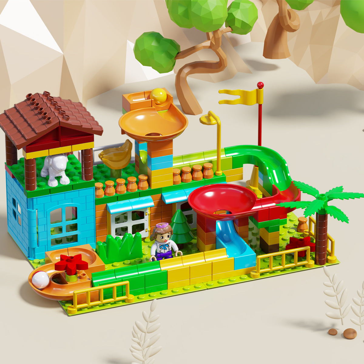 Cross-border wholesale of large particle slide track building blocks, ball track educational assembly DIY toys for boys and…