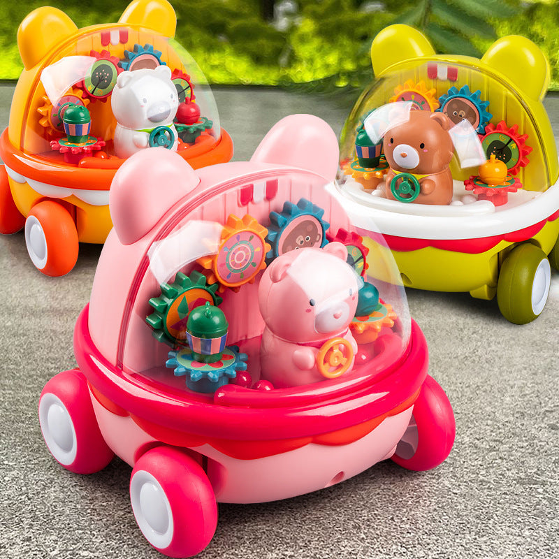 Children's educational toys transparent gear cartoon bear back car parent-child interaction kindergarten reward small gifts
