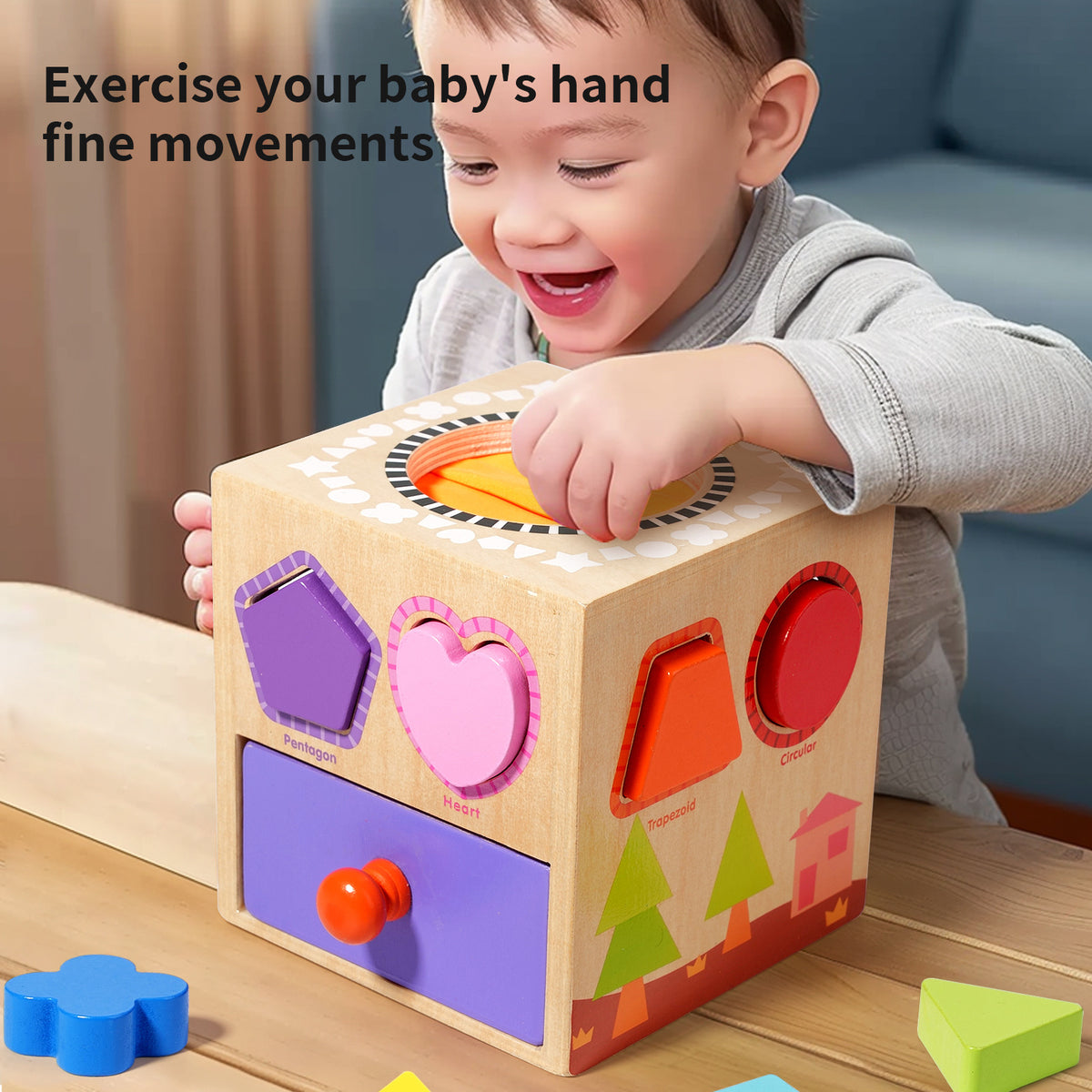 Cross-Border Children's Educational Montessori Multifunctional Coin-Operated Building Blocks Sensory Touch Box Shape…