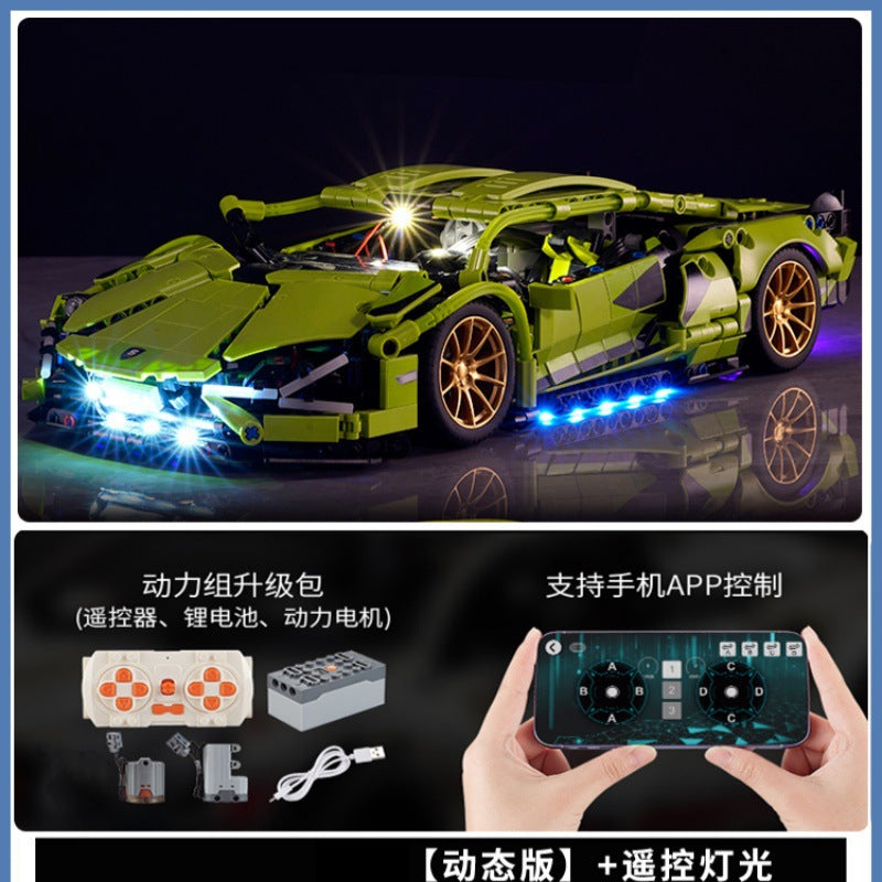 Lamborghini Sports Car Green Bull Assembly Building Blocks Mechanical Set Assembly Model Car Remote Control Boys' Toy…