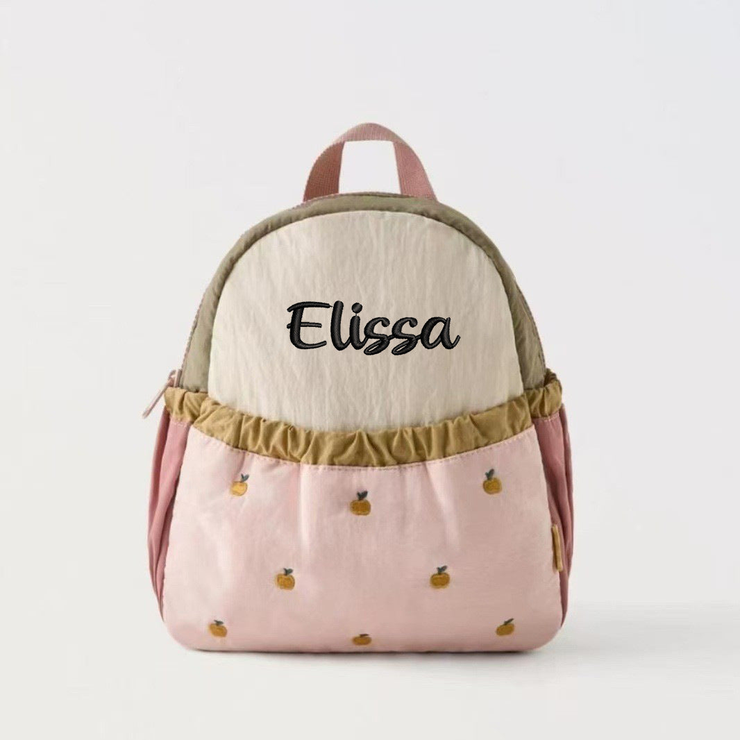 Children's Backpack Cute Spliced Apple Embroidery Schoolbag Baby Mini