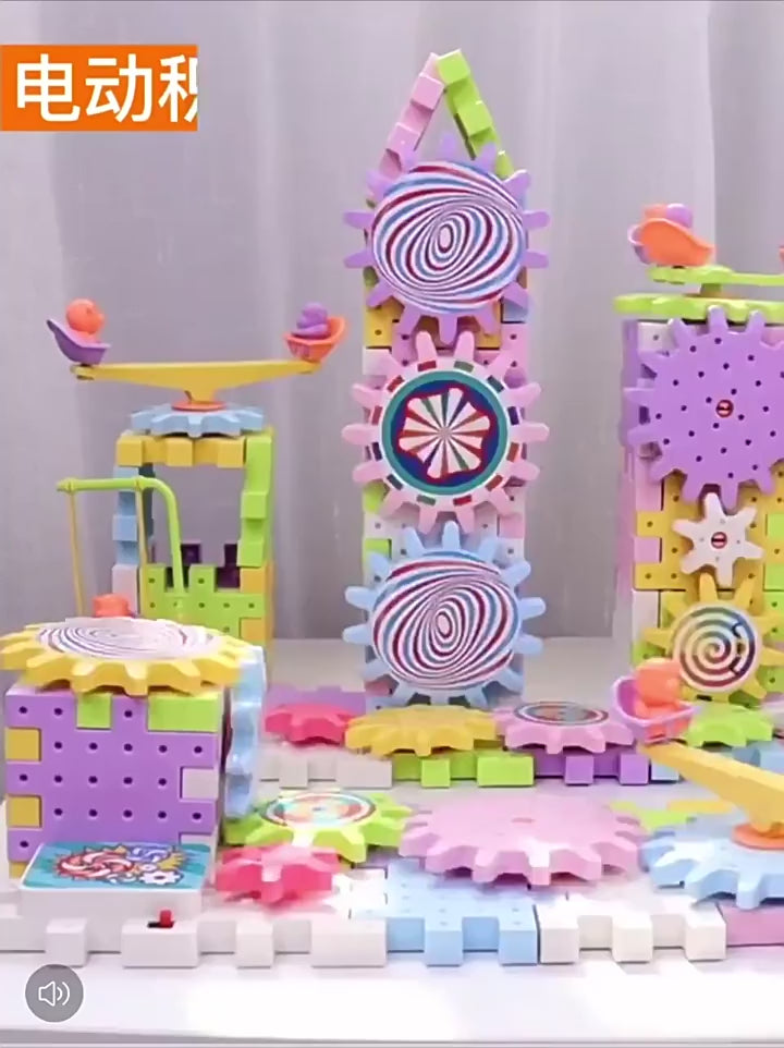 Variety Electric building block gear large particle soft glue macaron gift box Children's decompression assembly puzzle toy video 1