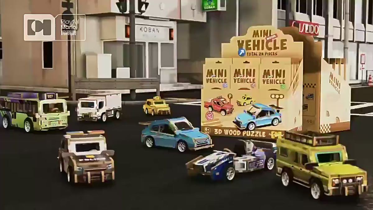 Cross-border wooden jigsaw three-dimensional car jigsaw puzzle children's educational toys kindergarten manual racing engineering vehicle video 1
