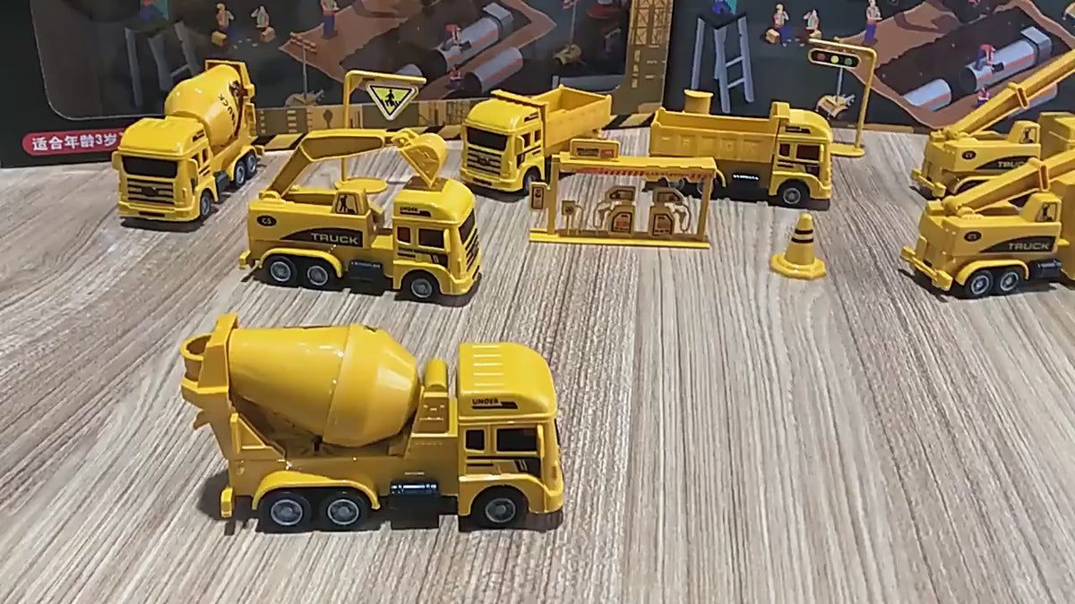 Children's engineering vehicle combination set inertia excavator mixer crane series bulldozer model toy foreign trade video 1