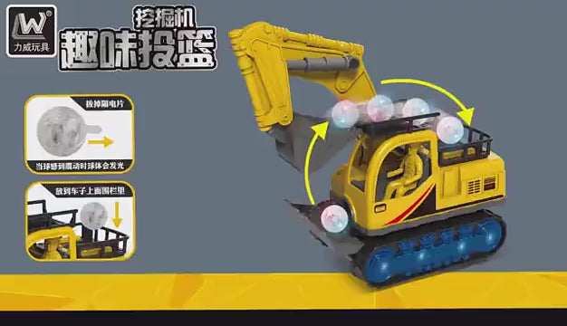 Electric universal transparent gear shooting excavator stunt hook machine sound and light bulldozer dancing boy net red toy video 1