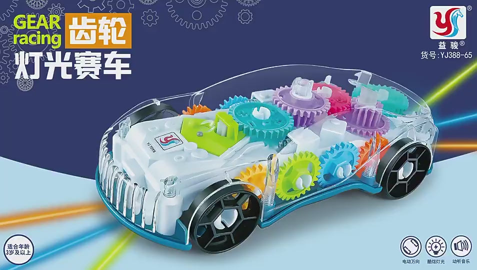 Cross-border Electric Universal transparent gear concept car Music light racing simulation model car children's puzzle video 1