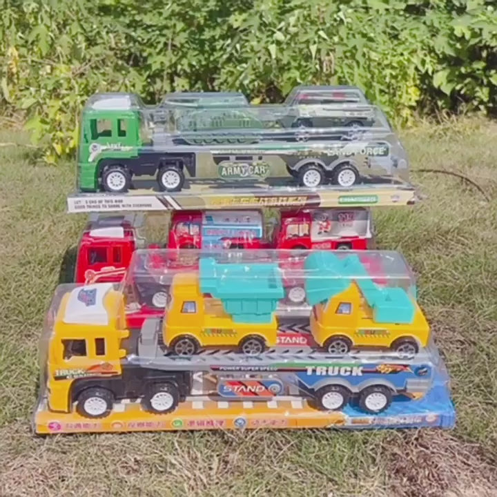 Large inertia trailer double-deck trailer inertia engineering car boy toy car stall children's toys wholesale video 1